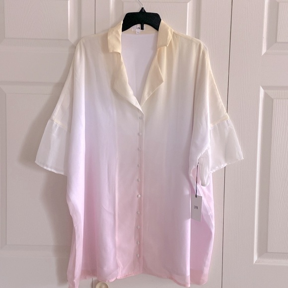 LPA Oversized Dress Shirt in Yellow Pink Ombre Size S - Picture 4 of 6